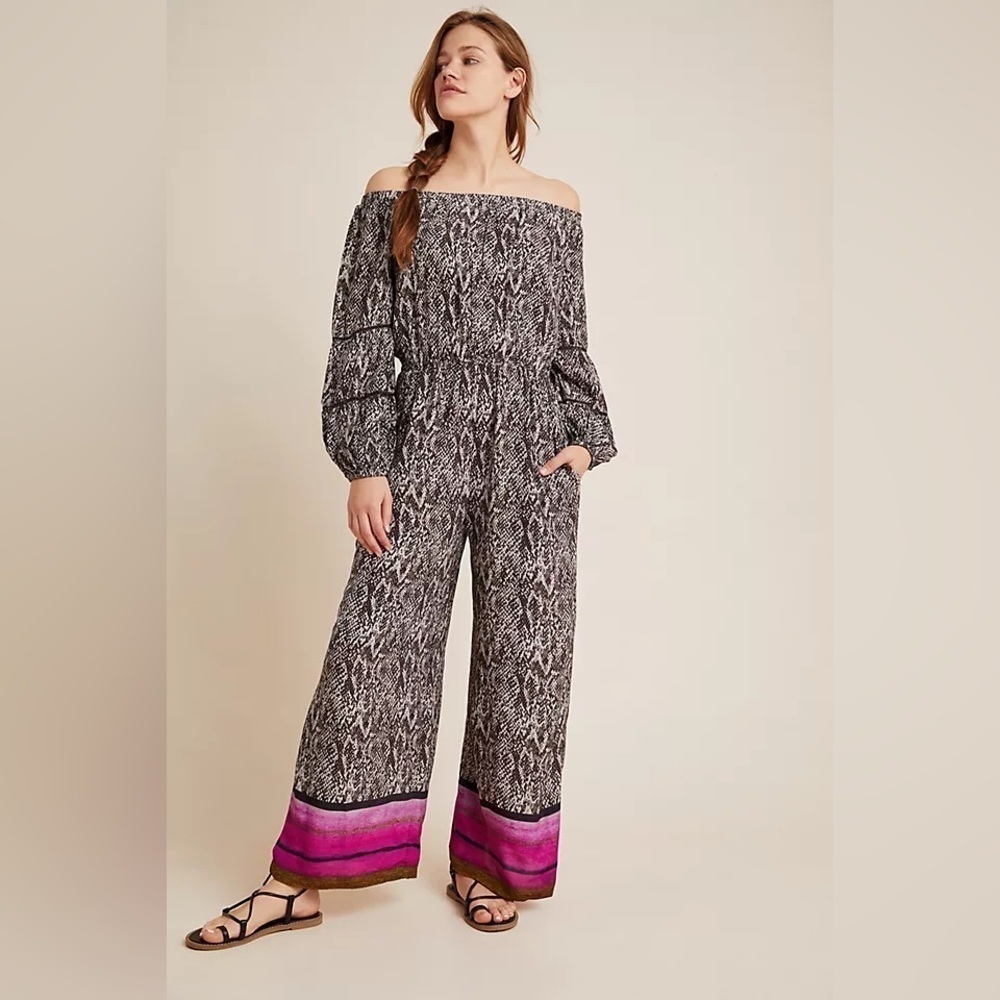 NWT Anthropologie Bl^nk Pezira Off-the-Shoulder Jumpsuit size Small